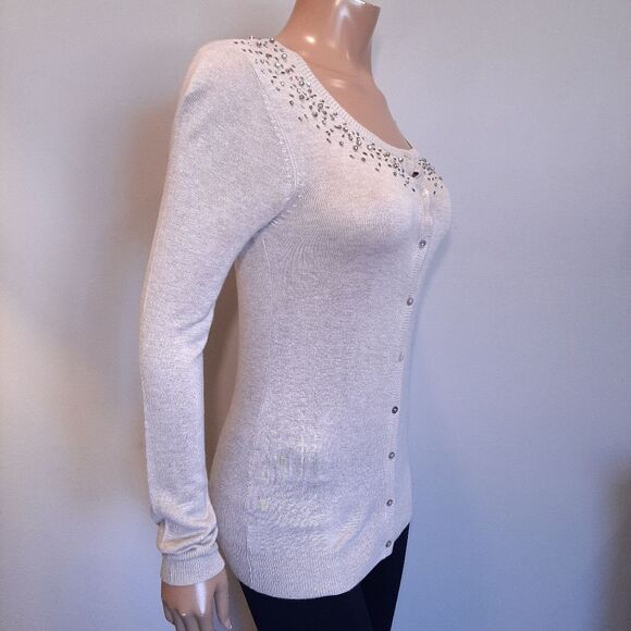 🍁COSTA BLANCA Beaded Button Front Cardigan Sweater Soft Viscose Knit - Picture 9 of 15